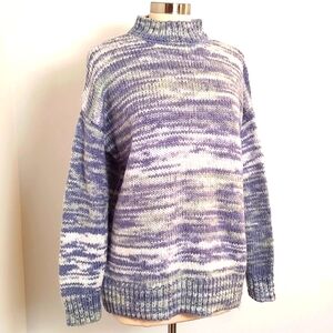 a.n.a Womans Soft Knit Turtleneck Violet & White Variegated Sweater/Size L